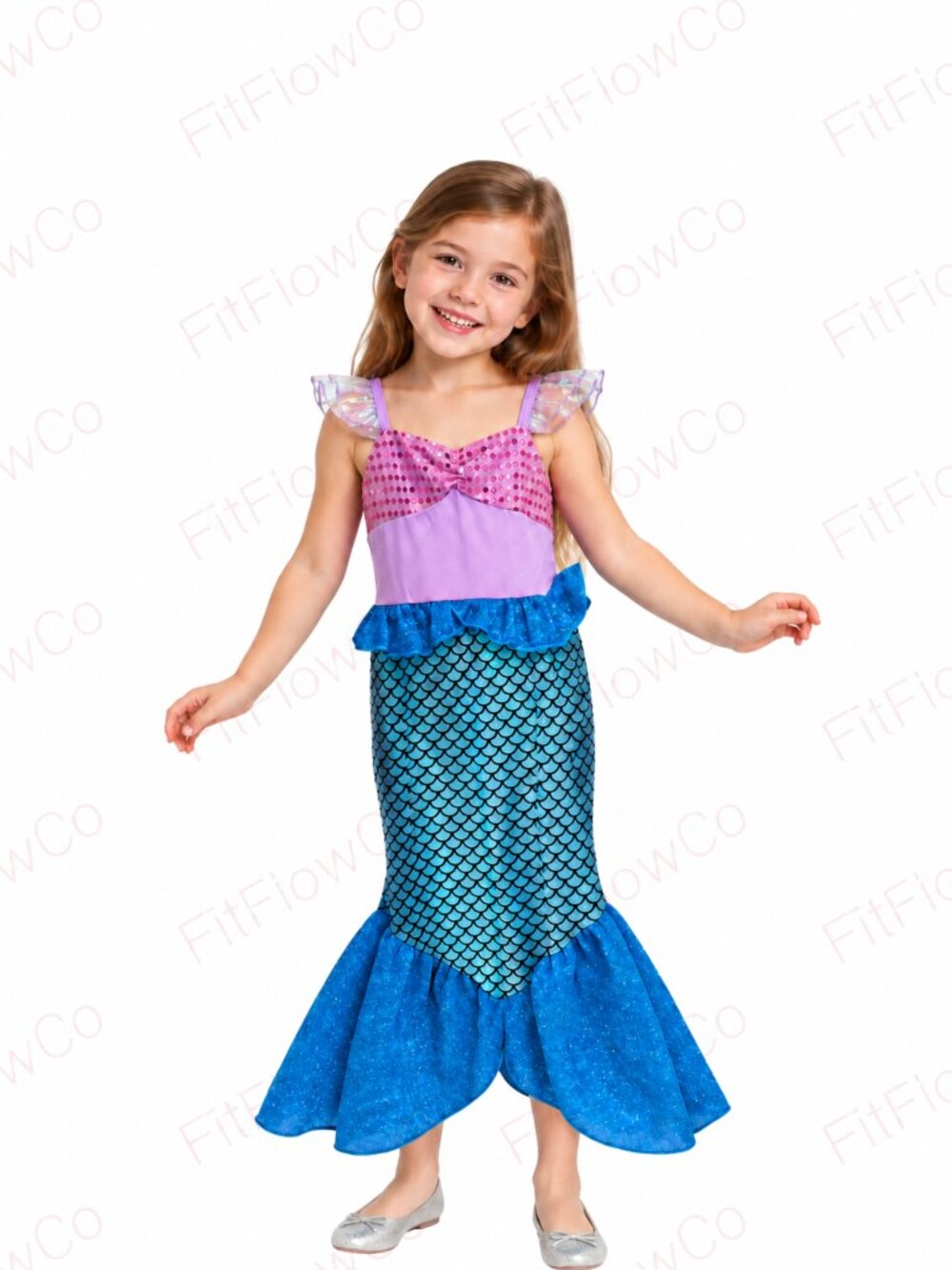 Luo Bei Er Girls Mermaid Costume Dress Size 120 Purple Blue Sequin Halloween